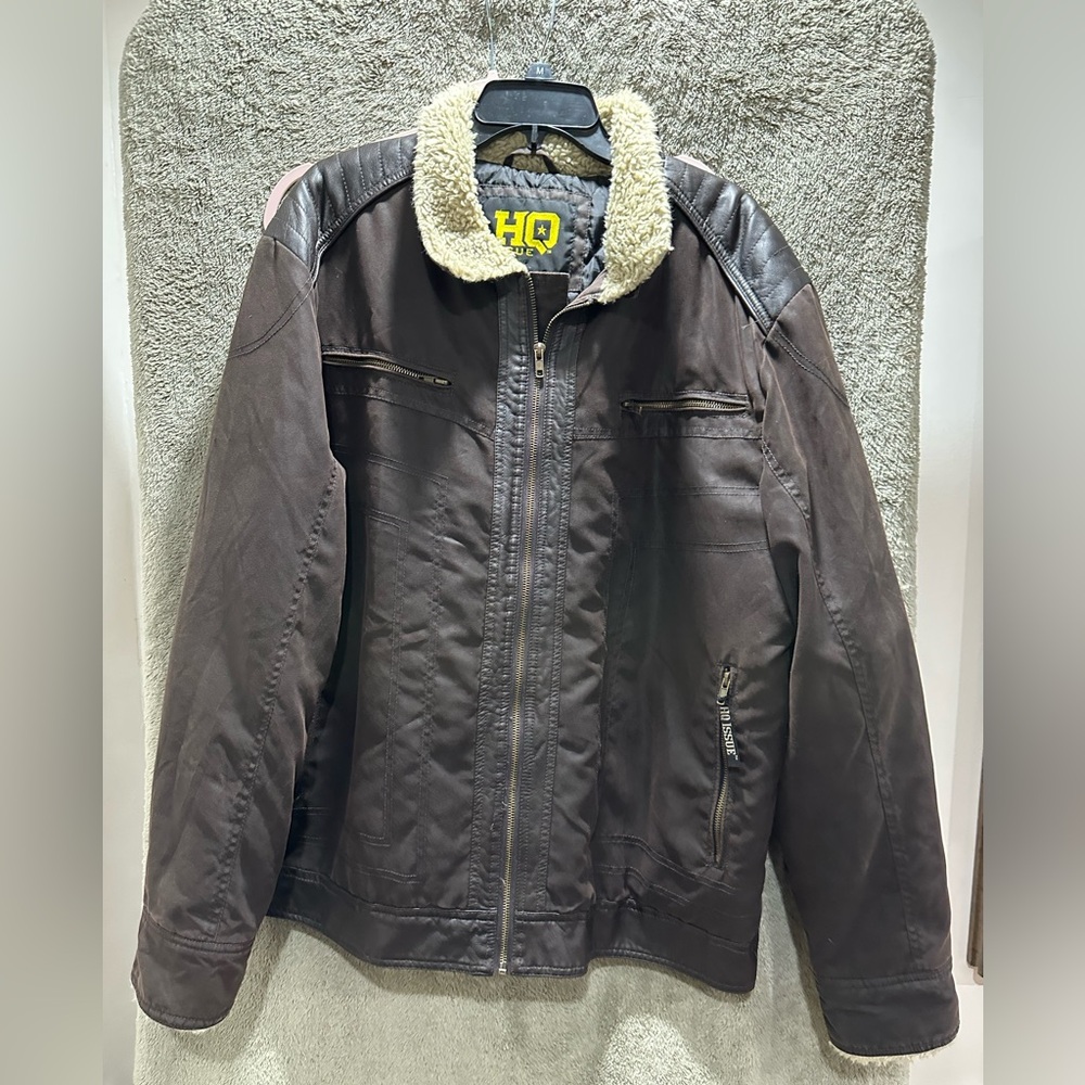 HQ Men's Dark Brown Jacket with Shearling Collar